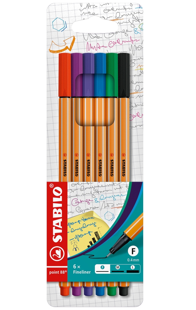 Fineliner set, Stabilo, Point 88, 6 colors