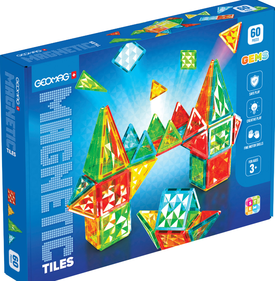 Magnetic constructor, Geomag, Multicolored tiles, 60 pieces