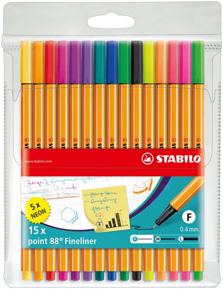  Fineliner set, Stabilo, Point 88, 15 colors