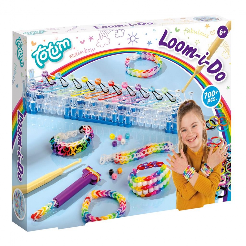 A loom with accessories for rubber bands