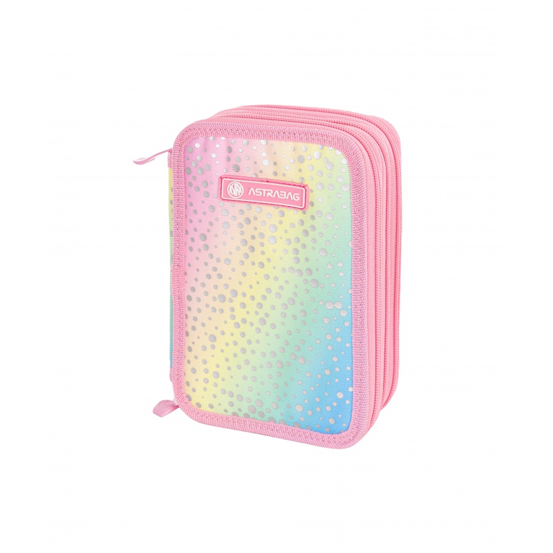 Toiletry kit with three compartments and included accessories ASTRABAG Jumbo AC31 Rainbow Dust with chrome effect.