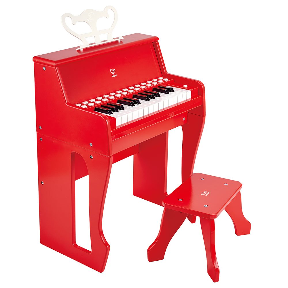Wooden light piano and chair, Hape, Red