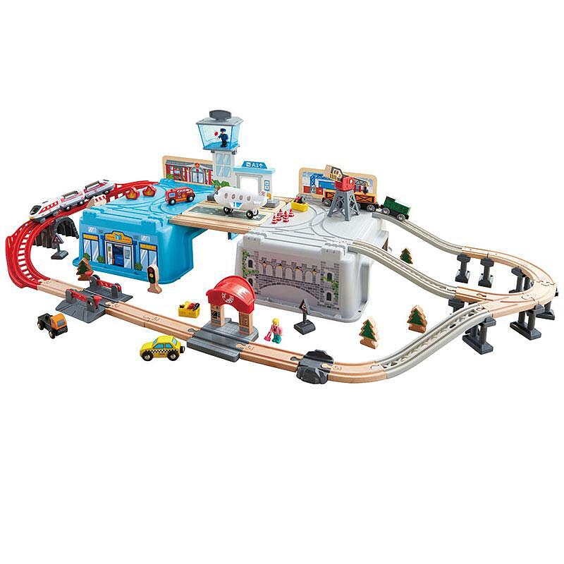 Wooden train set in a box, Hape, Megapolis, 80 pieces