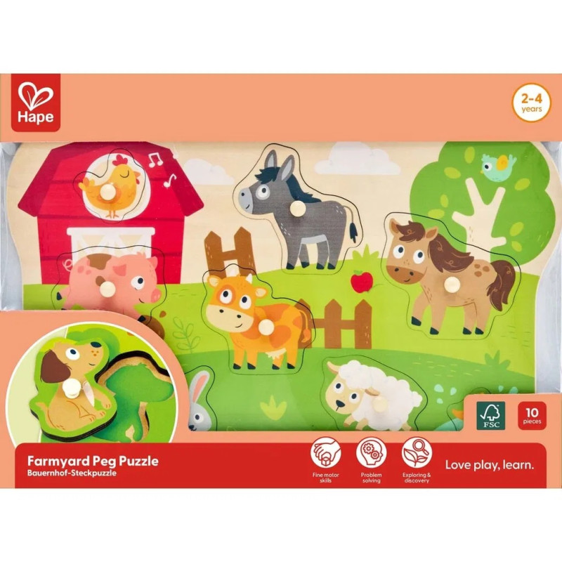 Wooden puzzle game, Hape, Farm, 10 pieces