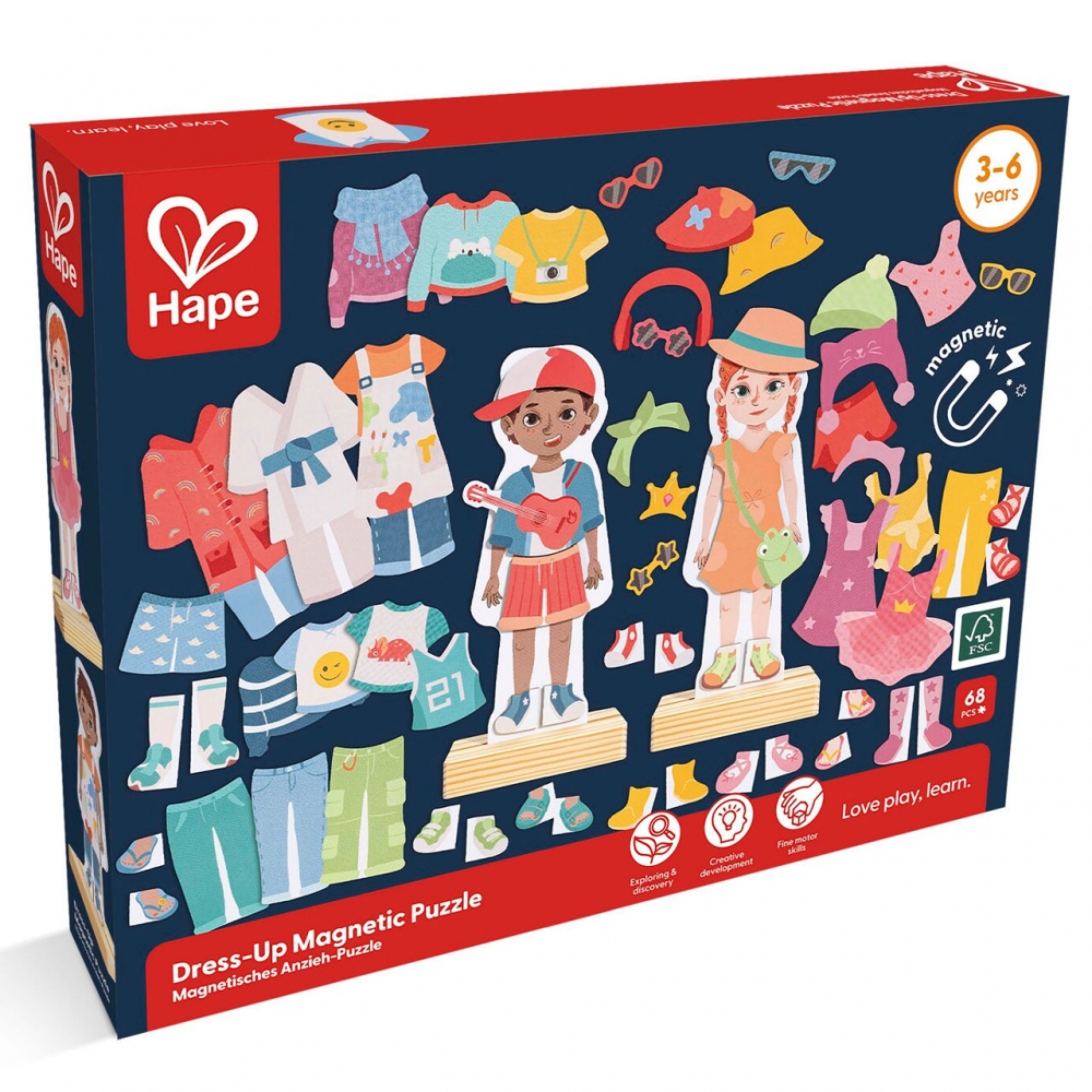 Educational magnetic puzzle, Hape, Fashion, 62 pieces