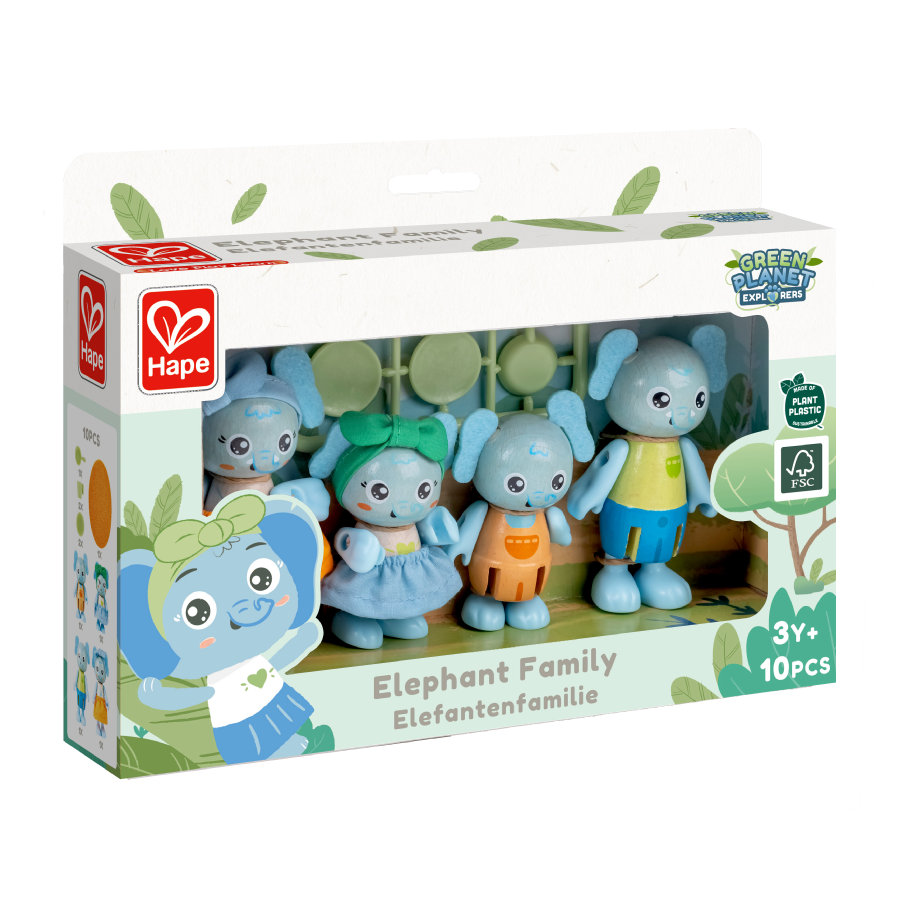 Set of wooden figures, Hape, Elephant family, 10 pieces