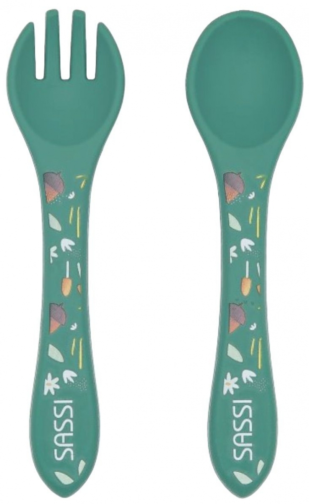 Silicone feeding set, fork and spoon, Sassi, Fox