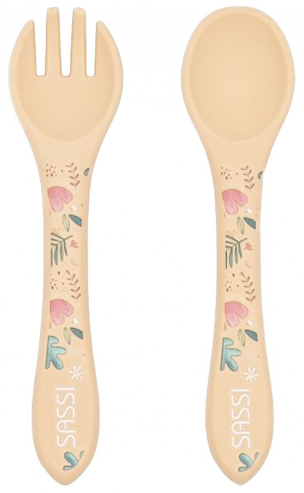 Silicone feeding set, fork and spoon, Sassi, Sloth