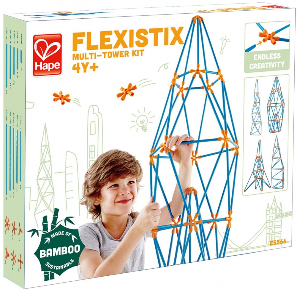 Bamboo Construction Set, Hape Flexistix, Tower Set, 132 Pieces