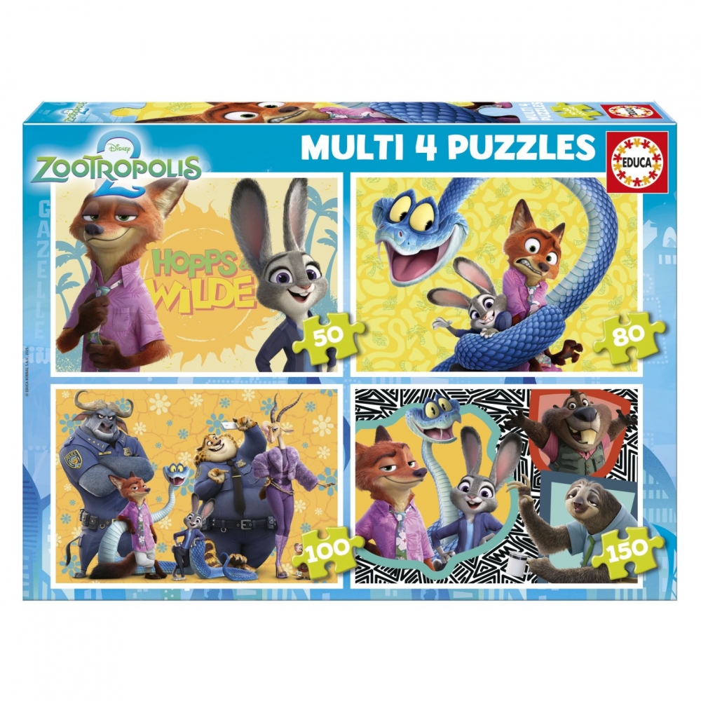 Progressive puzzle, Educa, Zootopia 4 in 1, 50/80/100/150 pieces