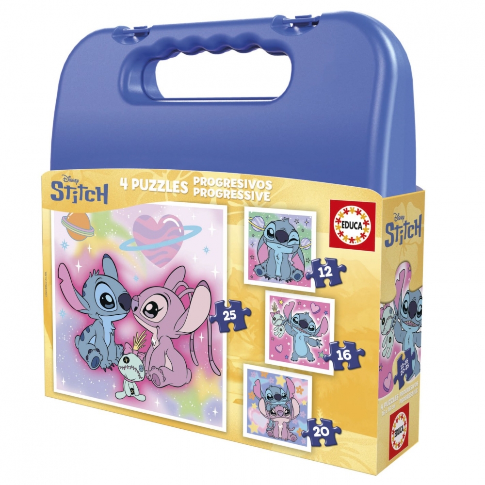 Puzzle in a suitcase, Stitch 4 in 1, 12-16-20-25 pieces