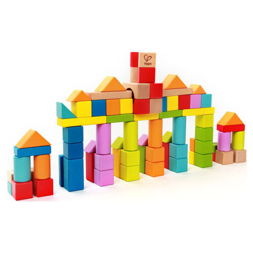 Set of wooden cubes with numbers and letters in a bucket, Hape, 80 pieces