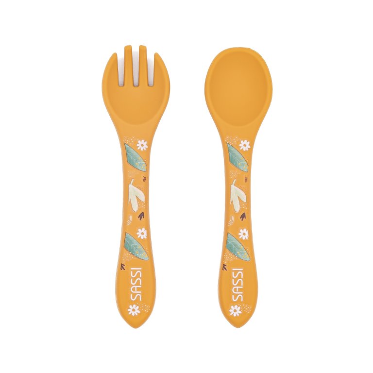 Silicone feeding set, fork and spoon, Sassi, Lion