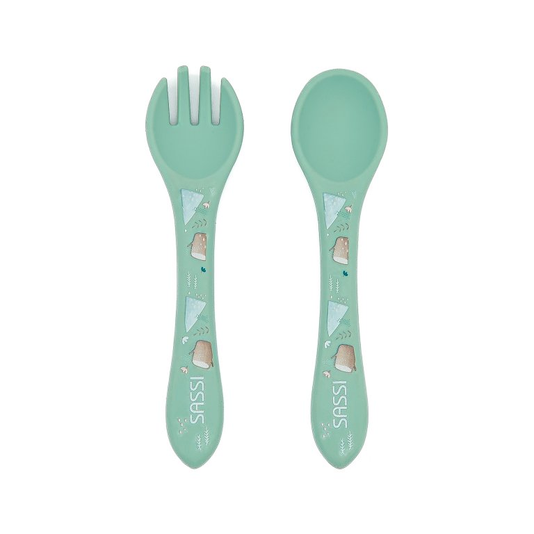Silicone feeding set, fork and spoon, Sassi, Bear
