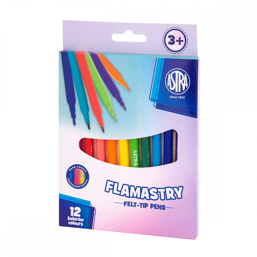 Комплект кръгли флумастери, Astra, CX, Pastel Line, 12 цвята