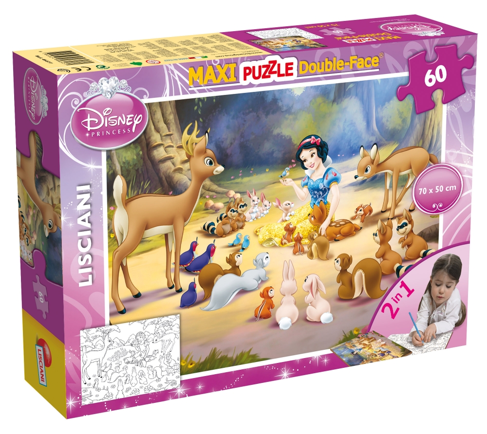 Пъзел, Lisciani, Disney Princess, Снежанка, Двулицев пъзел 60 части