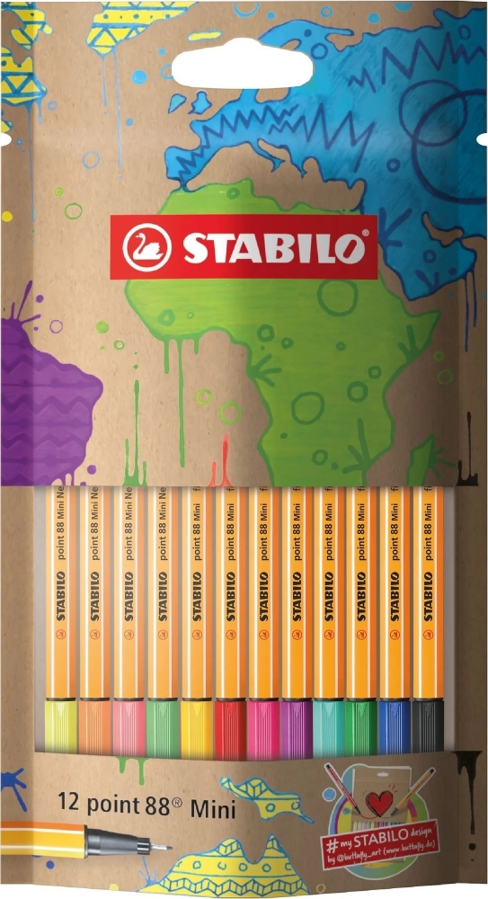 Комплект тънкописци, Stabilo, Point 88 Mini design Edition, 12 цвята
