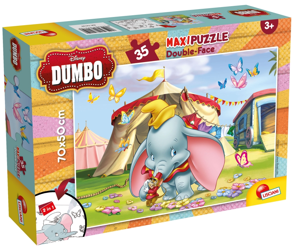 Пъзел, Lisciani, Disney, Дъмбо, Двулицев пъзел 35 части