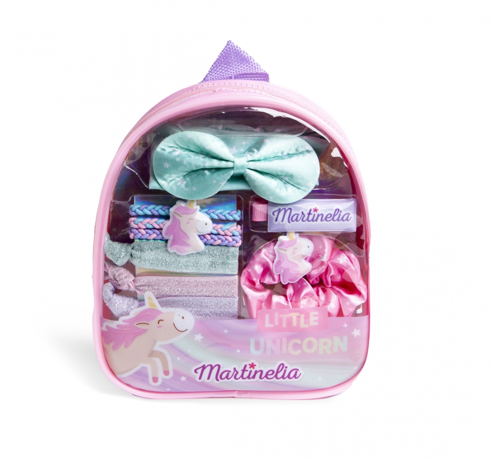 Комплект аксесоари за коса в чантичка, Martinelia, Малък еднорог, 6 части
