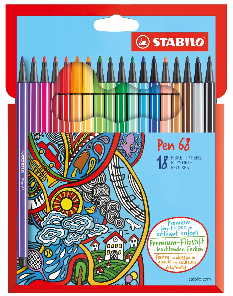 Комплект флумастери, Stabilo, Pen 68, 18 цвята