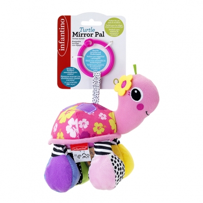 Бебешка мека играчка, Infantino, Розова костенурка с огледало
