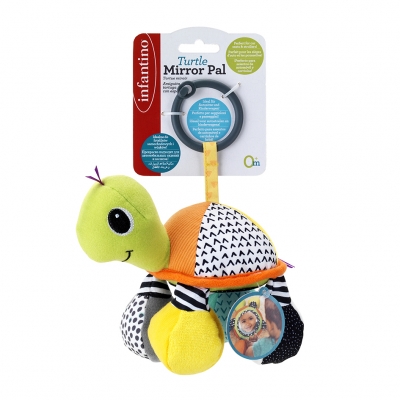 Baby soft toy, Infantino, Green turtle with mirror