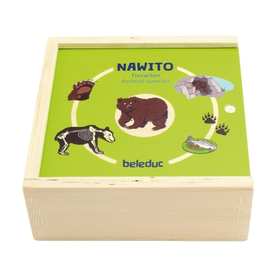 Joc de logică din lemn cu puzzle, Beleduc, Nawito, Specii de animale, 45 de piese