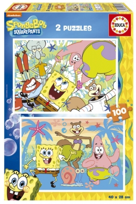 Пъзел 2 в 1, Educa, Sponge Bob, 2 х 100 части
