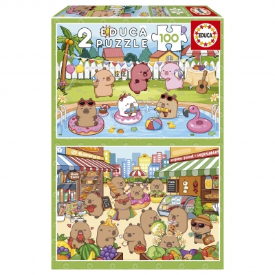 Puzzle, Educa, Cheerful Capybaras 2 in 1, 2x100 pieces