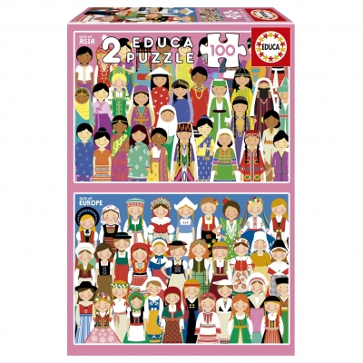 Puzzle, Educa, Girls from Europe and Asia 2 in 1, 2x100 pieces