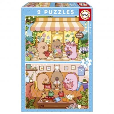 Puzzle, Educa, Capibara veseli, 2 în 1, 2 x 48 de piese