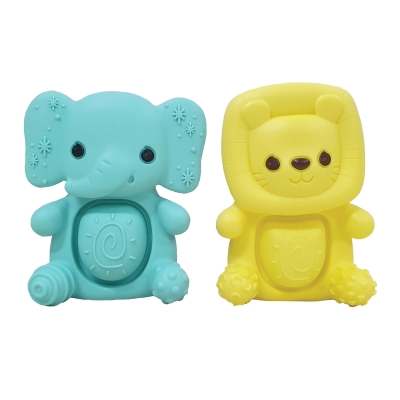 Set de jucării din silicon pentru bebeluși, Infantino, elefant și pui de leu, 2 bucăți