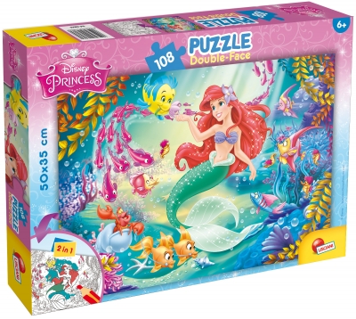 Puzzle dublu fata Mica Sirena Lisciani, 108 piese, 4+, 356x249 mm
