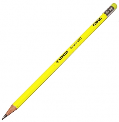 Creion grafit, Stabilo, Swano fluo HB cu radiera, Galben