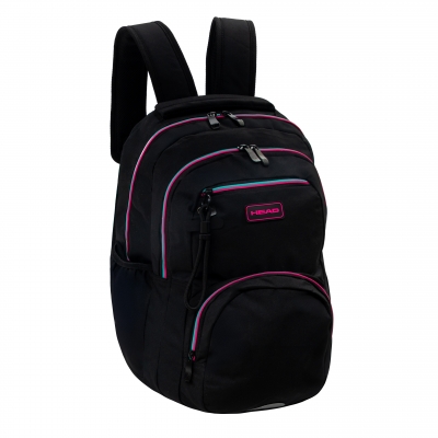School backpack, Astra, Black with pink and mint, AB200, 44 x 32 x 19 cm