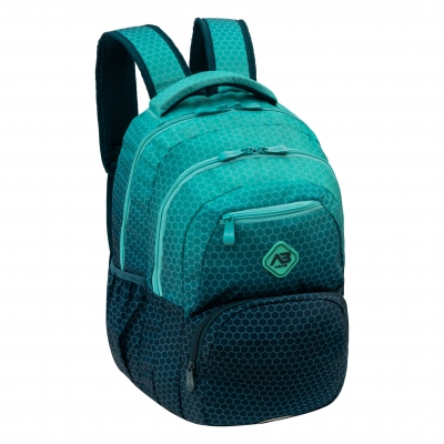 School backpack, Astra, Hexagon, Turquoise ombre, AB200, 44 x 32 x 19 cm