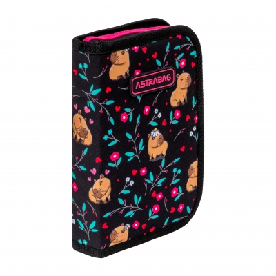 Single pencil case without accessories, Astra, Capybara and flowers, AC1, 20 x 14 x 3.5 cm