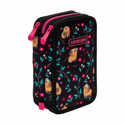 Triple vanity case with accessories, Astra, Capybara and flowers, AC31, 20.5 x 13 x 6 cm