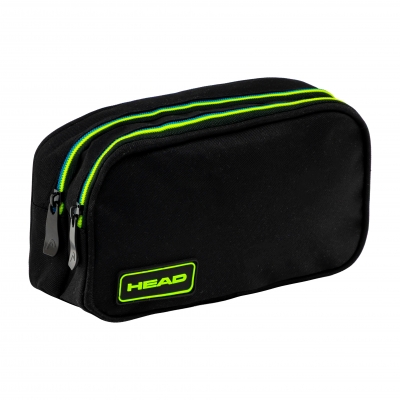 Pencil case without accessories, Head, Black with blue and green, AC9, 23 x 12 x 7 cm