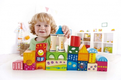 Colorful wooden cube castle