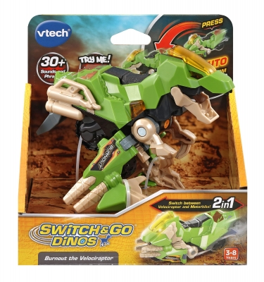 Jucarie interactiva, Vtech, Burnout Transformer, Motocicleta si Dinozaur Velociraptor 2 in 1, Verde