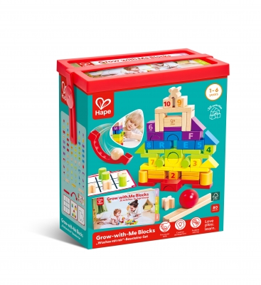 Комплект кубчета и форми, Hape, Порасни с мен, 80 части