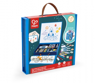 Creative set, Hape, Portable drawing set with board, 41 pieces