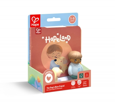 Игрален комплект, Hape, Комплект фигурки момче и куче с книжка, 3 части