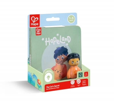 Игрален комплект, Hape, Комплект фигурки момче и коте с книжка, 3 части