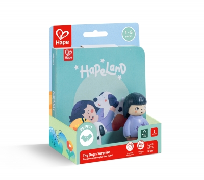Игрален комплект, Hape, Комплект фигурки момиче и куче с книжка, 3 части
