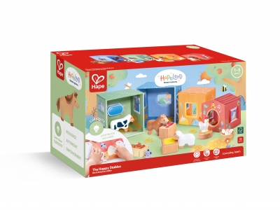 Игрален комплект, Hape, Комплект фигурки с книжка, Щастливите конюшни, 13 части