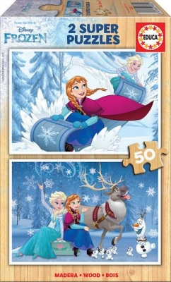 Puzzle din lemn, Educa, Frozen 2 în 1, 2 x 50 de piese