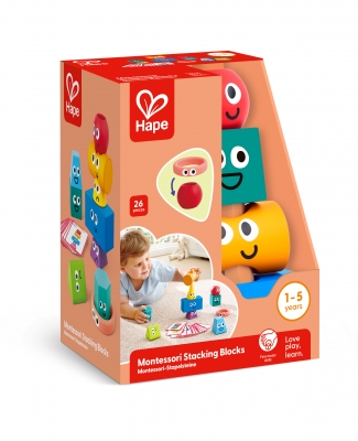 Set de cuburi și forme stivuibile, Hape, Montessori, 26 de piese