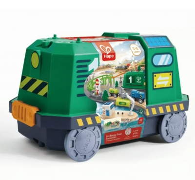 Set de trenuri din lemn, Hape, Eco energy, 60 de piese